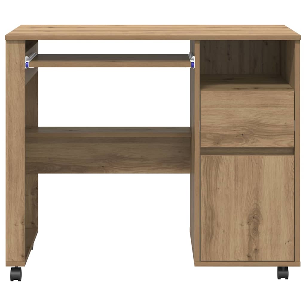 Skrivebord med Hjul med skuffe Artisan Egetræ 91 x 50 x 77 cm