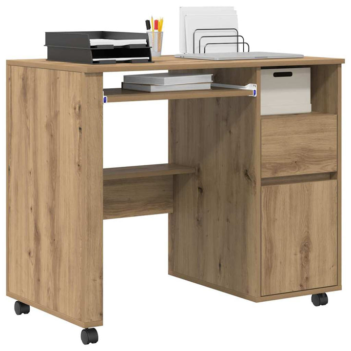 Skrivebord med Hjul med skuffe Artisan Egetræ 91 x 50 x 77 cm