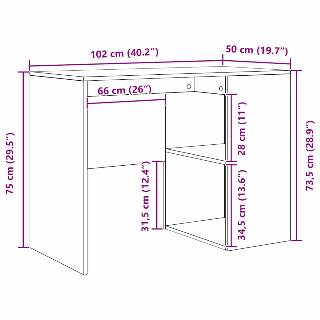 Bord med hylde Hvid 102 x 50 x 75 cm Konstrueret træ