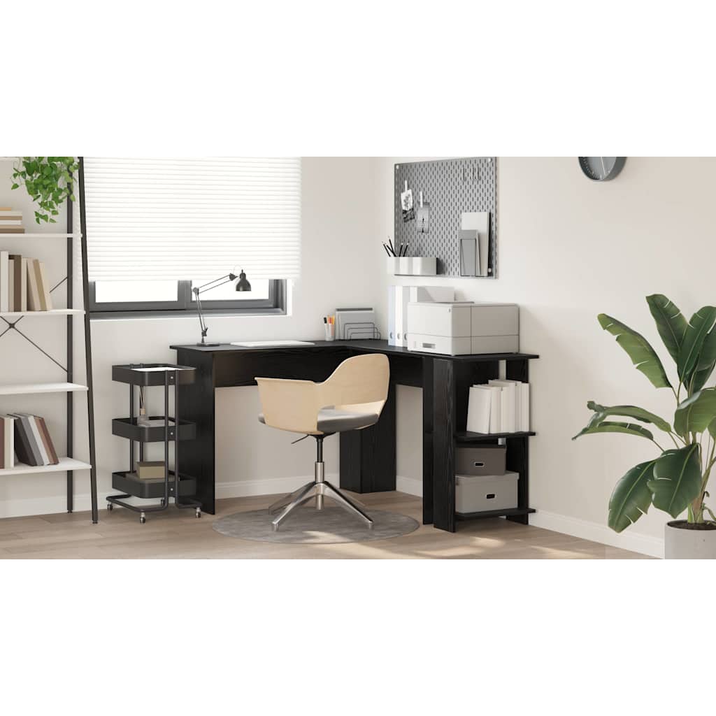 Hjørneskrivebord Sort eg 140 x 113,5 x 75 cm Konstrueret træ