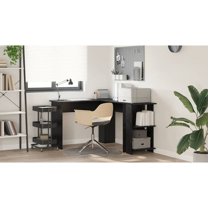 Hjørneskrivebord Sort eg 140 x 113,5 x 75 cm Konstrueret træ