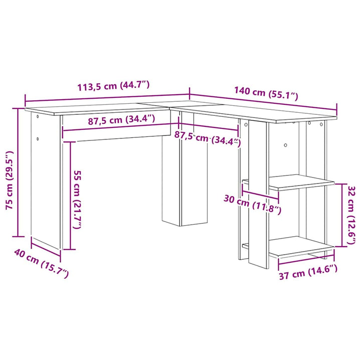 Hjørneskrivebord Sonoma eg 140 x 113,5 x 75 cm Konstrueret træ