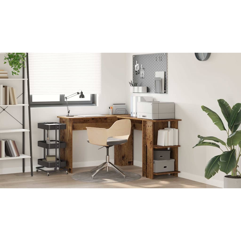 Hjørneskrivebord med hylde Gammelt træ 140 x 113,5 x 75 cm