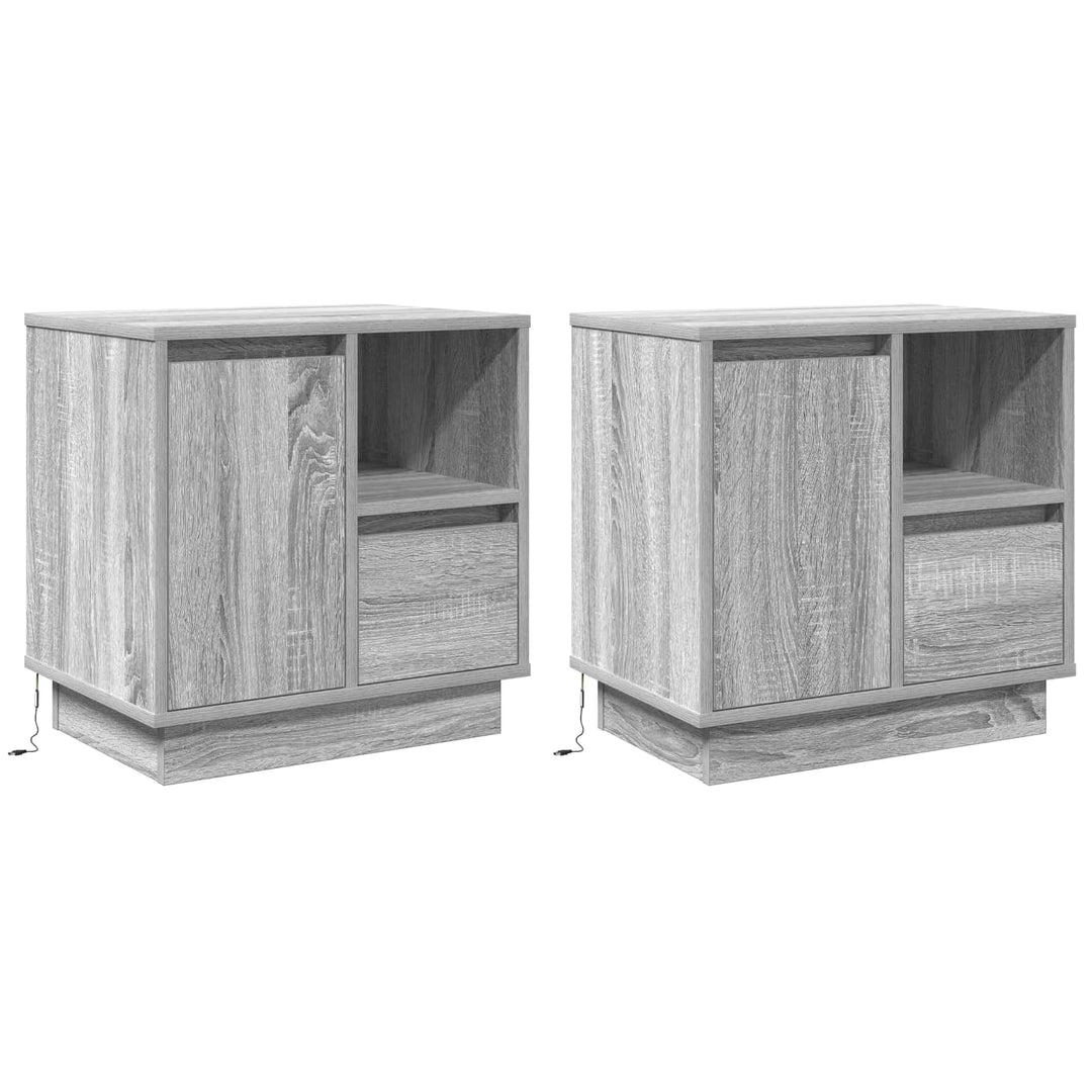 Natskab med skuffe 2 pcs Grå 50 x 34,5 x 50 cm. Konstrueret træ