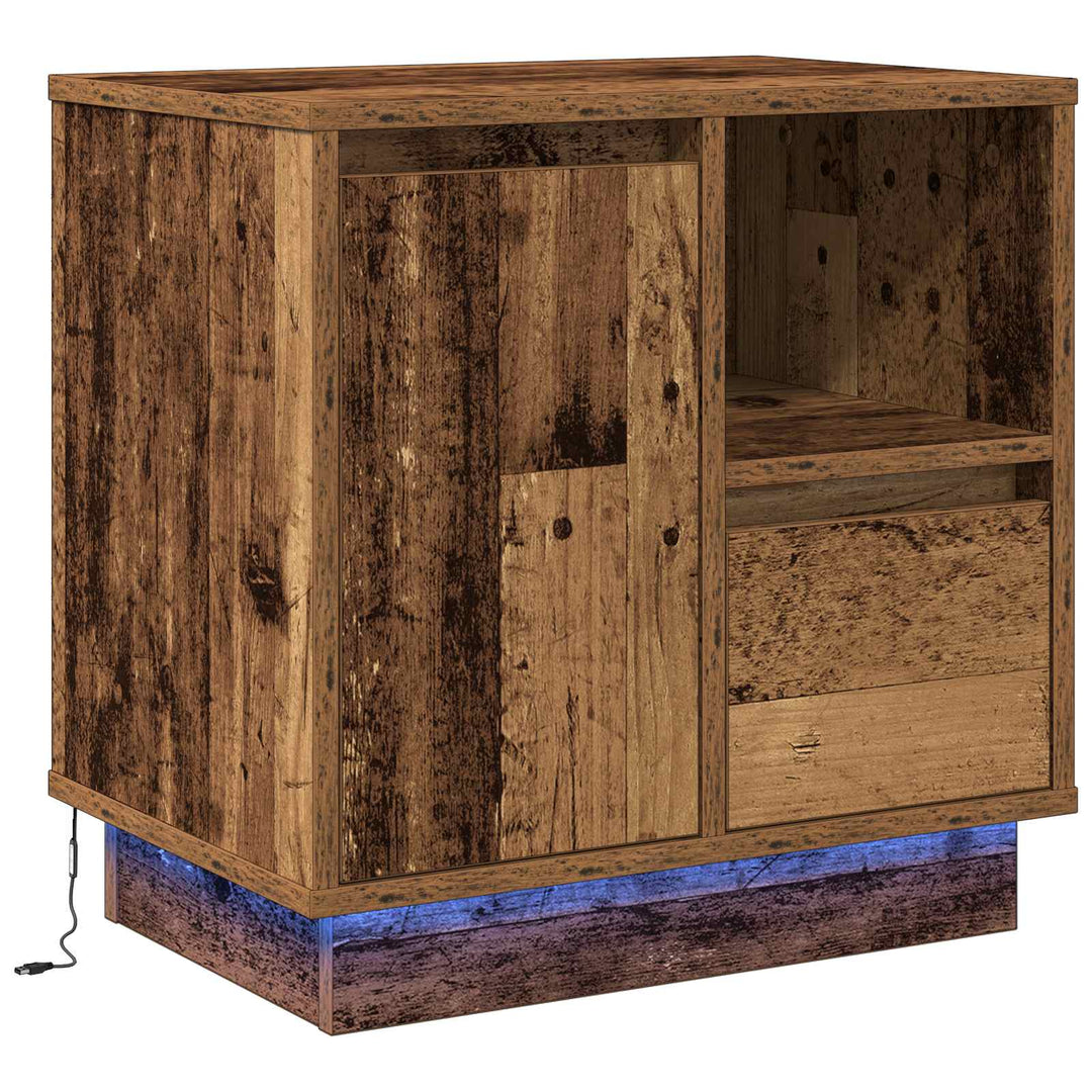 Natskab med LED Gammelt træ 50 x 34,5 x 50 cm. Konstrueret træ