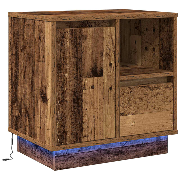 Natskab med LED Gammelt træ 50 x 34,5 x 50 cm. Konstrueret træ