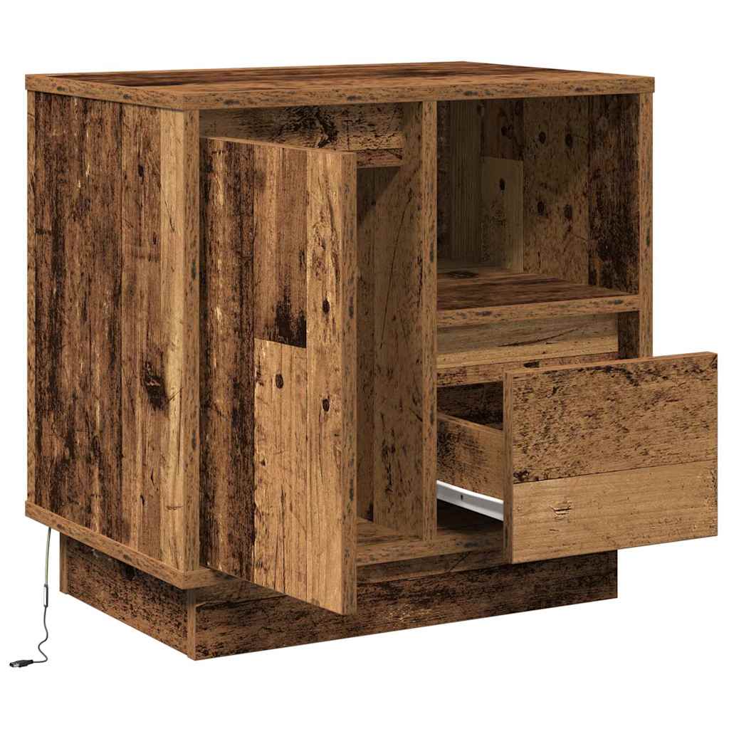 Natskab med LED Gammelt træ 50 x 34,5 x 50 cm. Konstrueret træ