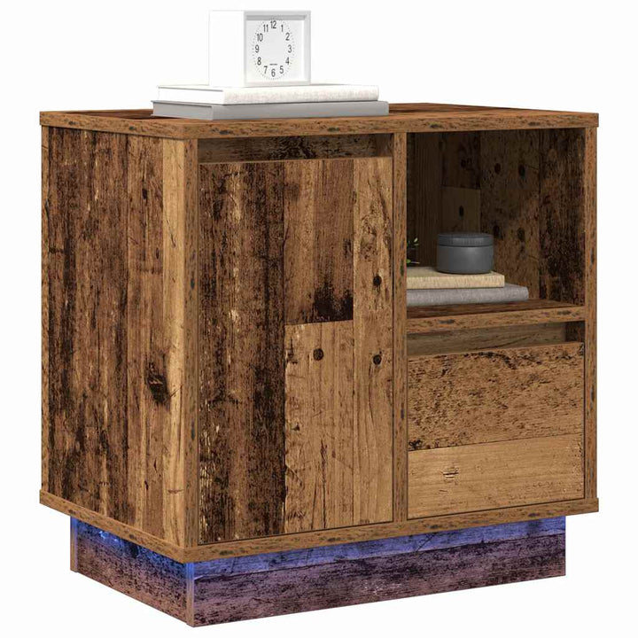 Natskab med LED Gammelt træ 50 x 34,5 x 50 cm. Konstrueret træ