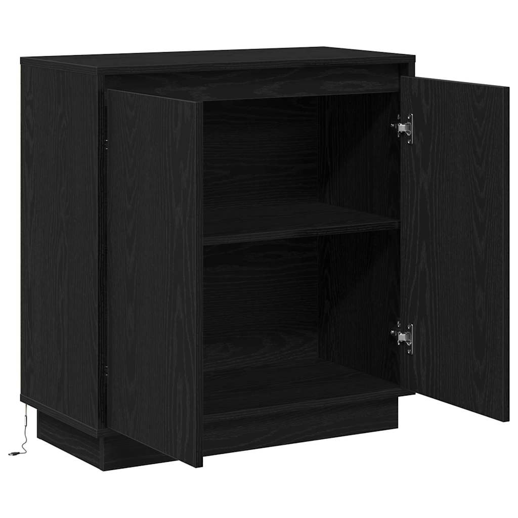 Sideboard med hylde Sort eg 71 x 34.5 x 75 cm Konstrueret træ