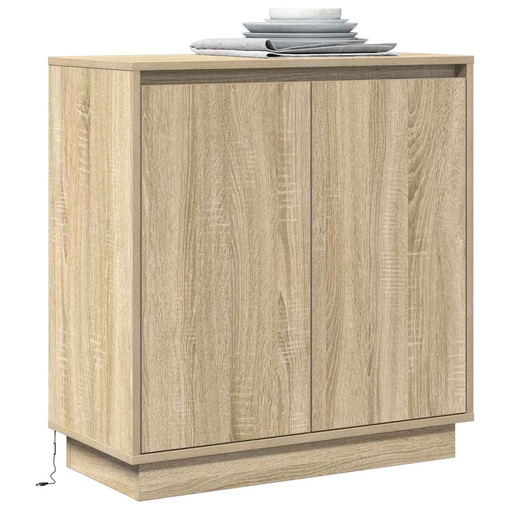 LED Sideboard Sonoma-eg 71 x 34,5 x 75 cm Konstrueret træ