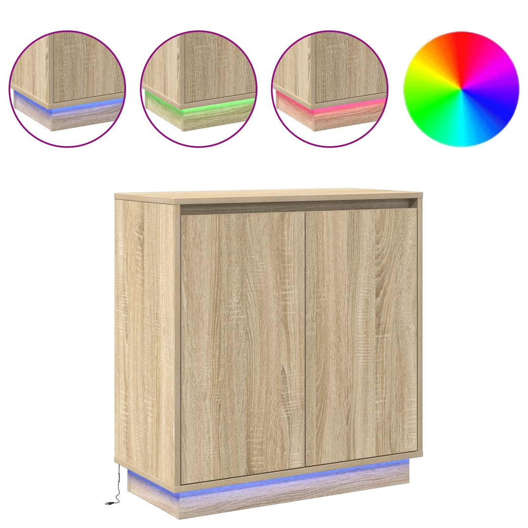 LED Sideboard Sonoma-eg 71 x 34,5 x 75 cm Konstrueret træ
