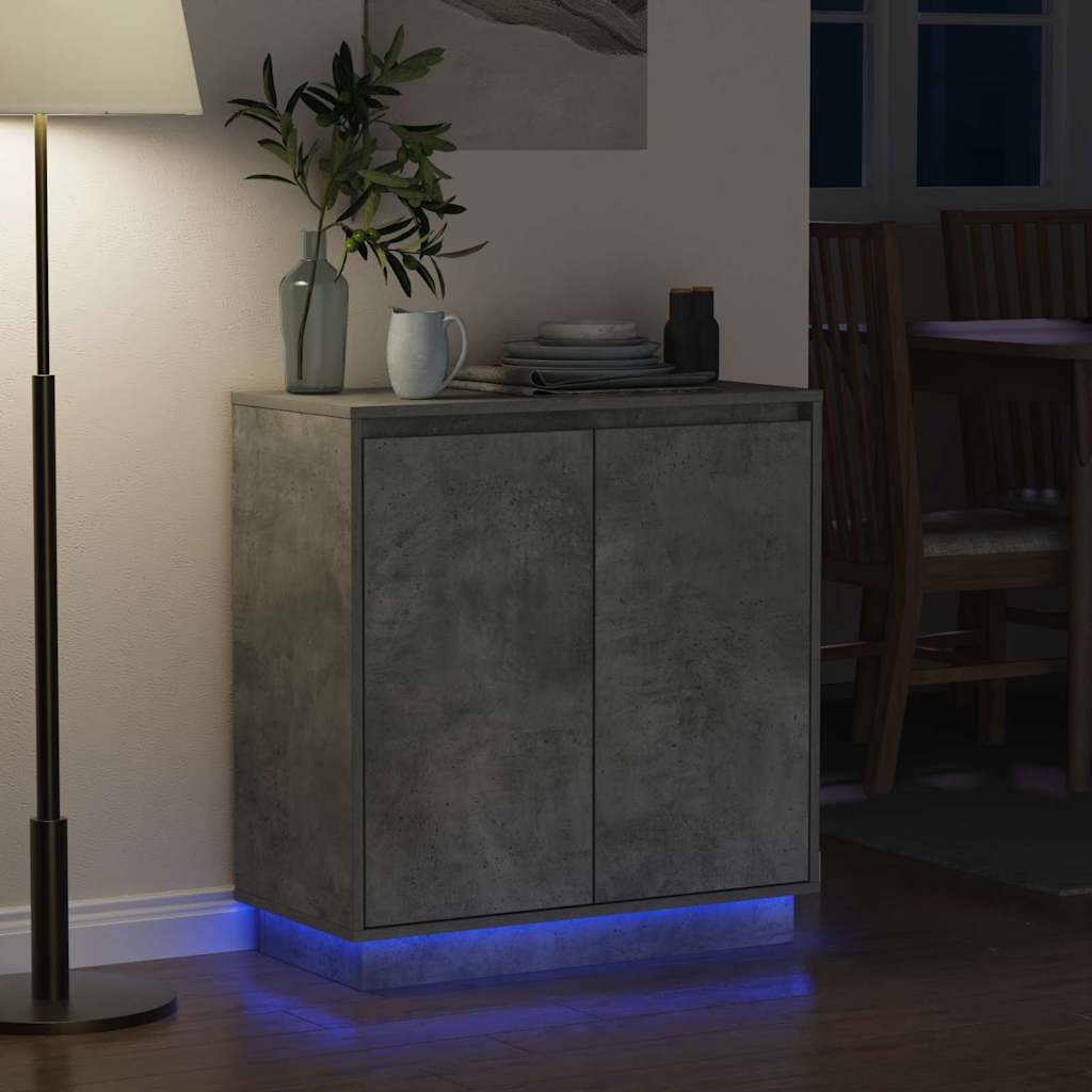 LED Sideboard Betongrå 71 x 34,5 x 75 cm Konstrueret træ