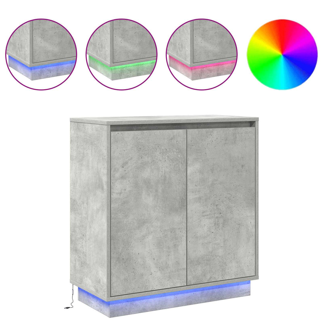 LED Sideboard Betongrå 71 x 34,5 x 75 cm Konstrueret træ