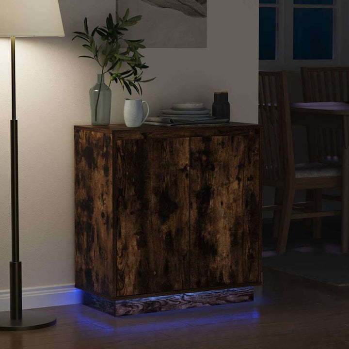 LED Sideboard Røget eg 71 x 34,5 x 75 cm Konstrueret træ