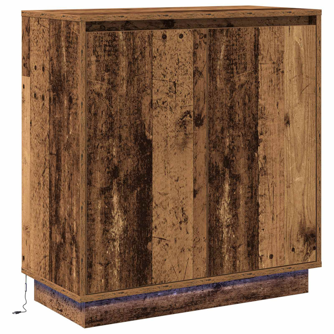 LED Sideboard Gammelt træ 71 x 34,5 x 75 cm Konstrueret træ