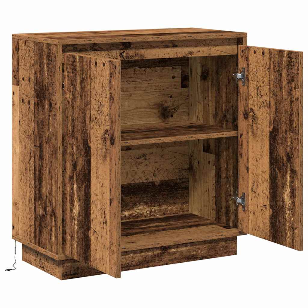 LED Sideboard Gammelt træ 71 x 34,5 x 75 cm Konstrueret træ
