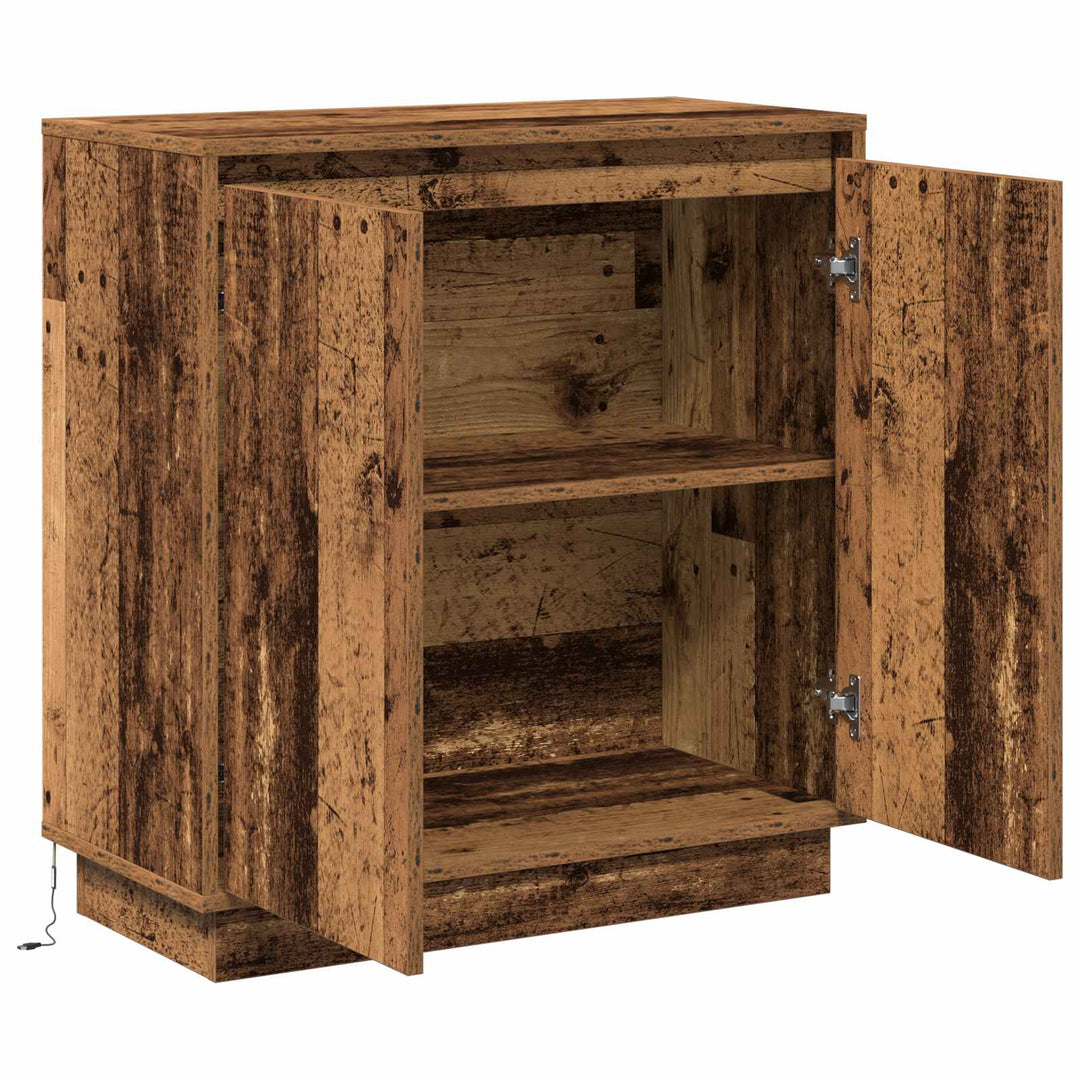 LED Sideboard Gammelt træ 71 x 34,5 x 75 cm Konstrueret træ