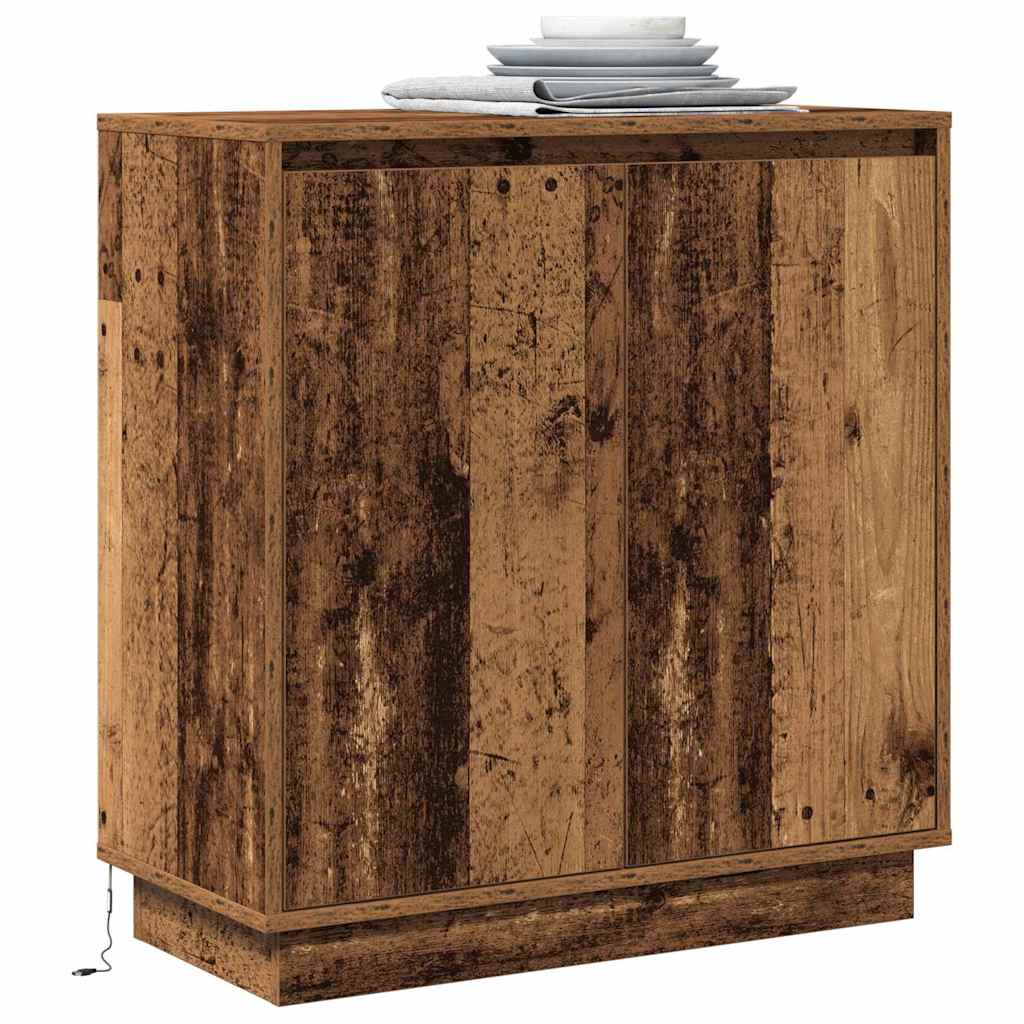 LED Sideboard Gammelt træ 71 x 34,5 x 75 cm Konstrueret træ