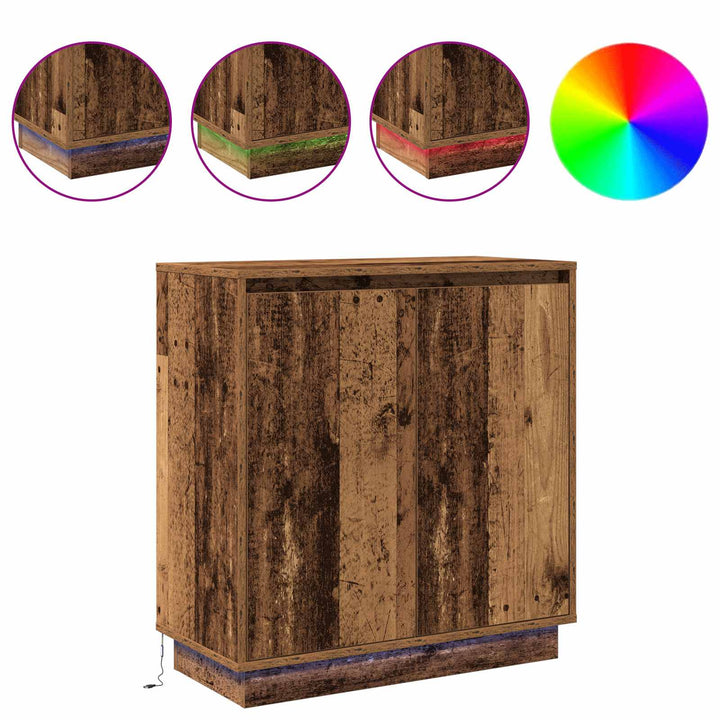 LED Sideboard Gammelt træ 71 x 34,5 x 75 cm Konstrueret træ