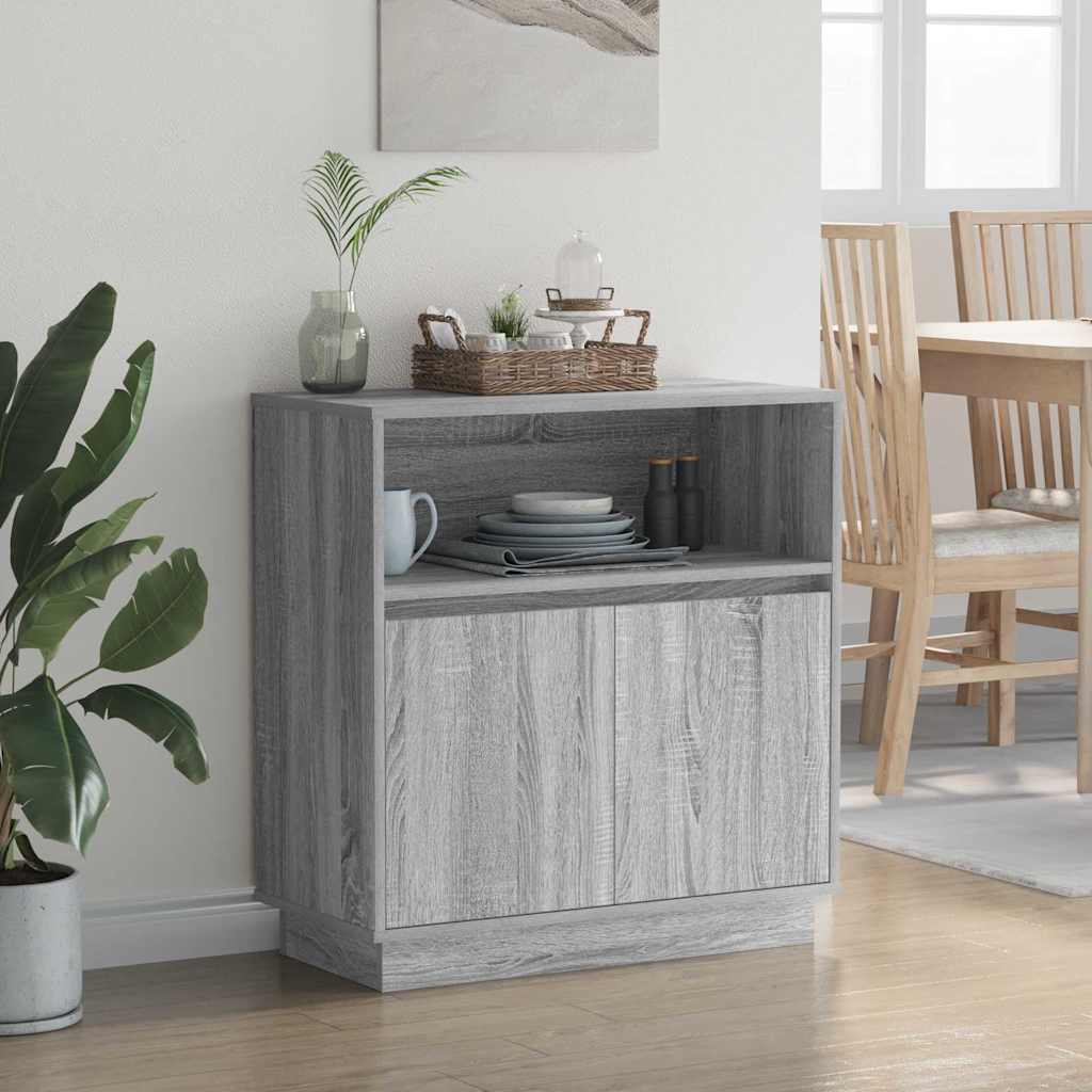 LED Sideboard Grå Sonoma 71 x 34,5 x 75 cm Konstrueret træ