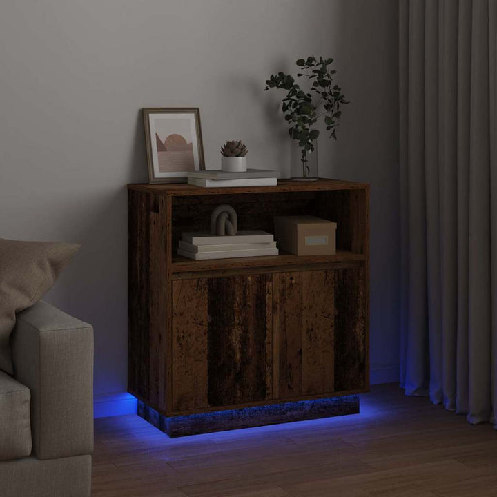 LED Sideboard Gammelt træ 71 x 34,5 x 75 cm Konstrueret træ