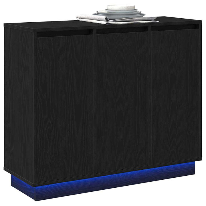 LED Sideboard Sort eg 90 x 32 x 75 cm Konstrueret træ