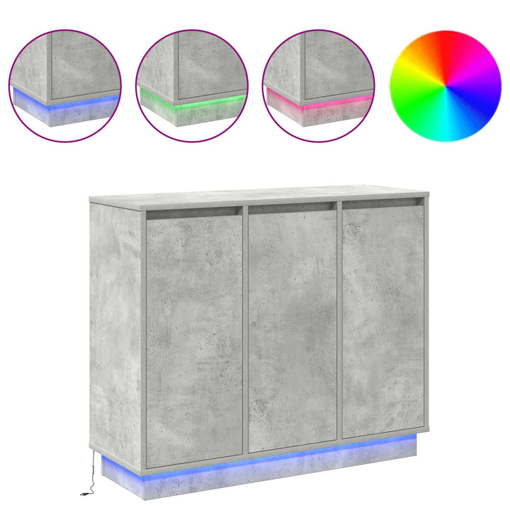 LED Sideboard Beton Grå 90 x 32 x 75 cm Konstrueret træ
