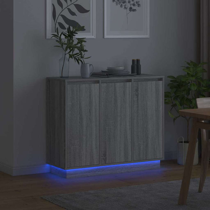 LED Sideboard Grå Sonoma 90 x 32 x 75 cm Konstrueret træ