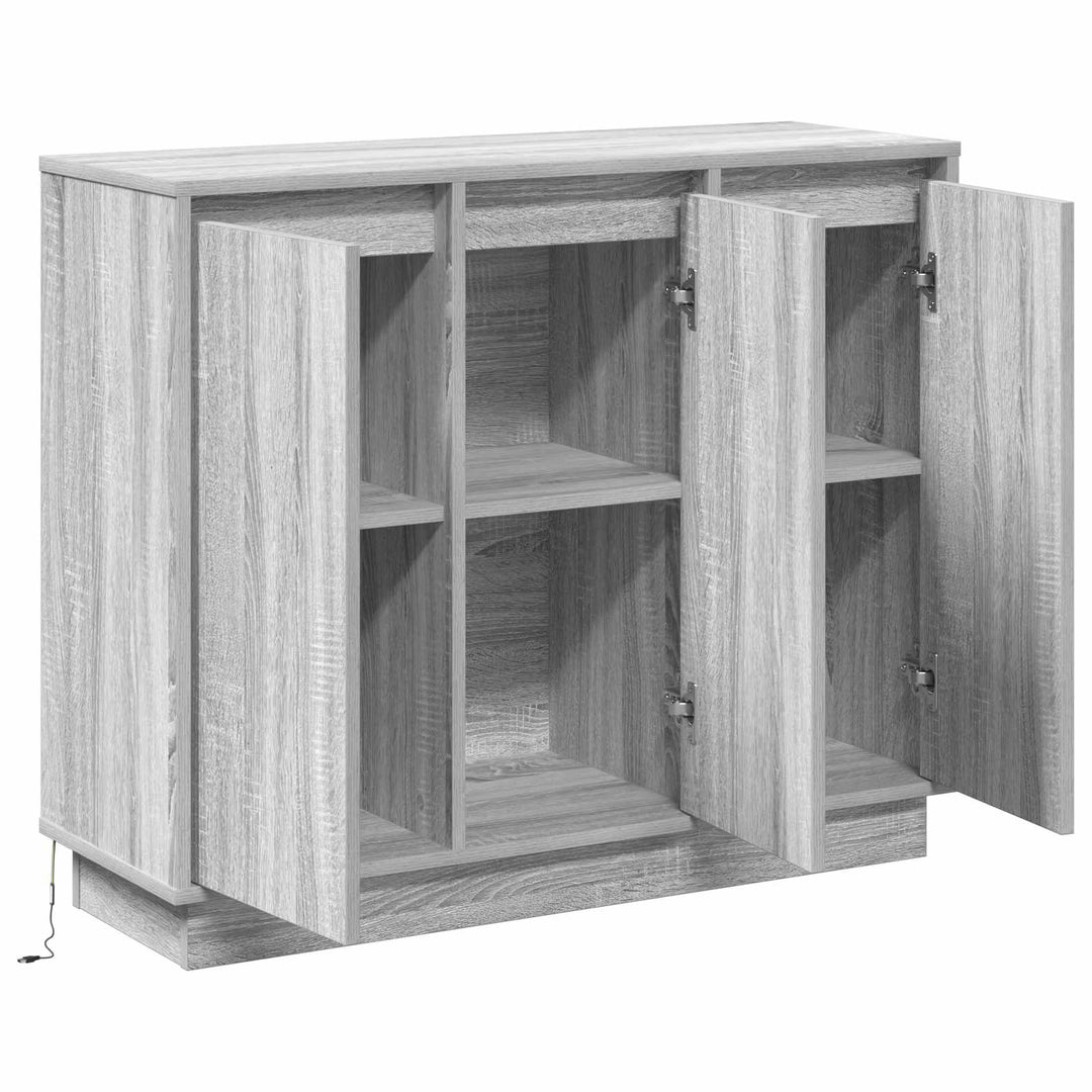LED Sideboard Grå Sonoma 90 x 32 x 75 cm Konstrueret træ