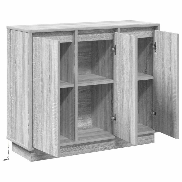 LED Sideboard Grå Sonoma 90 x 32 x 75 cm Konstrueret træ