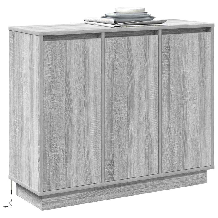 LED Sideboard Grå Sonoma 90 x 32 x 75 cm Konstrueret træ