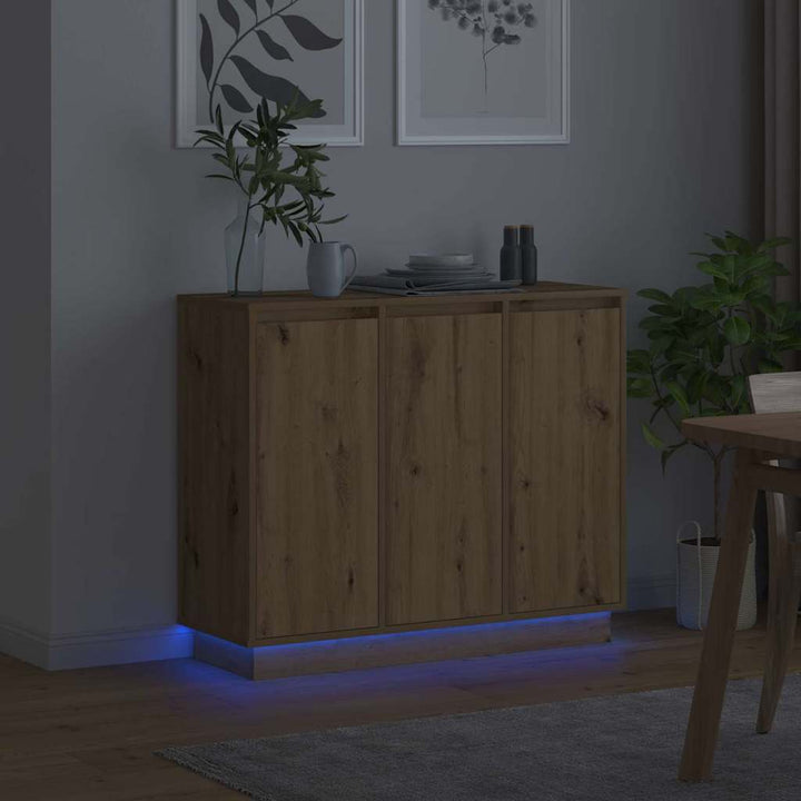 LED Sideboard Artisan Egetræ 90 x 32 x 75 cm Konstrueret træ