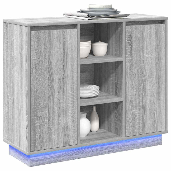 LED Sideboard Grå Sonoma 90 x 32 x 75 cm Konstrueret træ