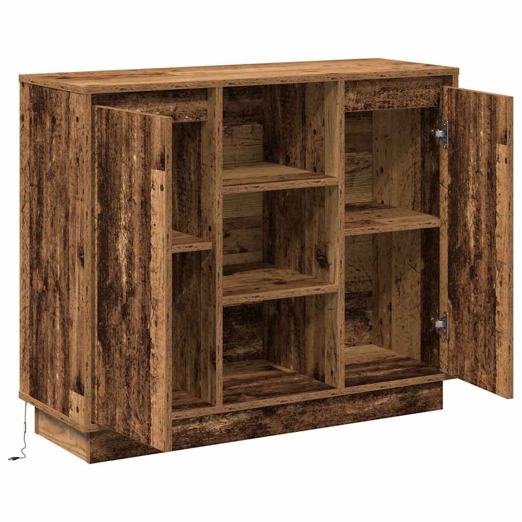 LED Sideboard Gammelt træ 90 x 32 x 75 cm Konstrueret træ