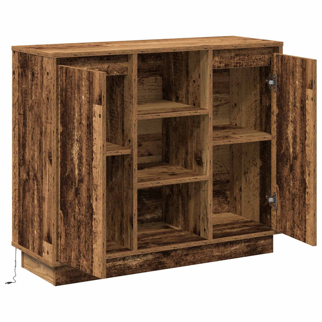 LED Sideboard Gammelt træ 90 x 32 x 75 cm Konstrueret træ