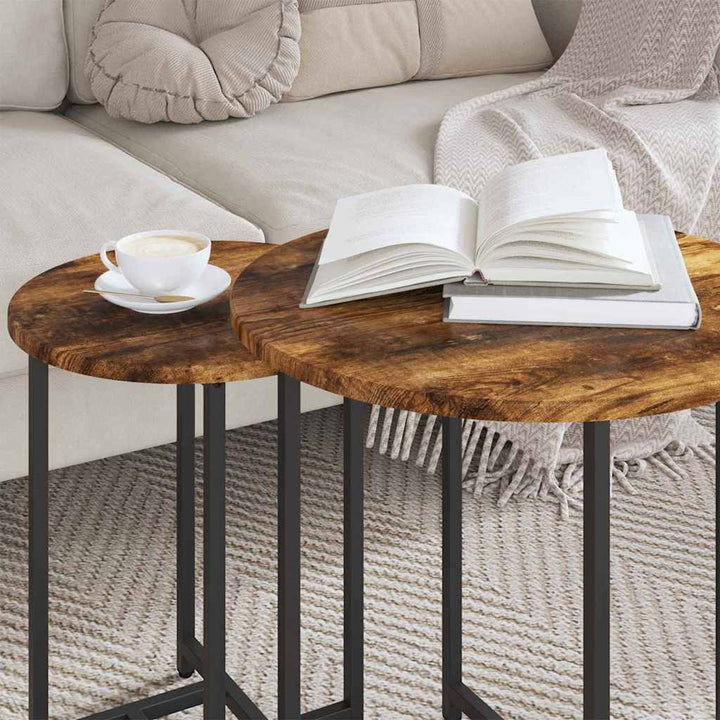 Sidebordssæt 2 pcs Røget Eg og Sort