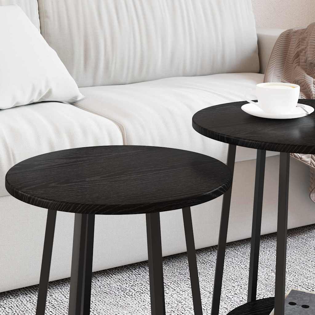 Sidebordssæt med hylde 2 pcs Sort eg
