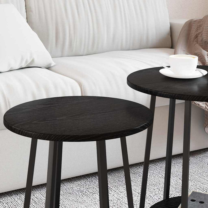 Sidebordssæt med hylde 2 pcs Sort eg