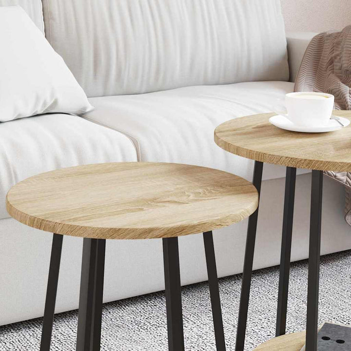 Sidebordssæt med hylde 2 pcs Sonoma Eg og Sort