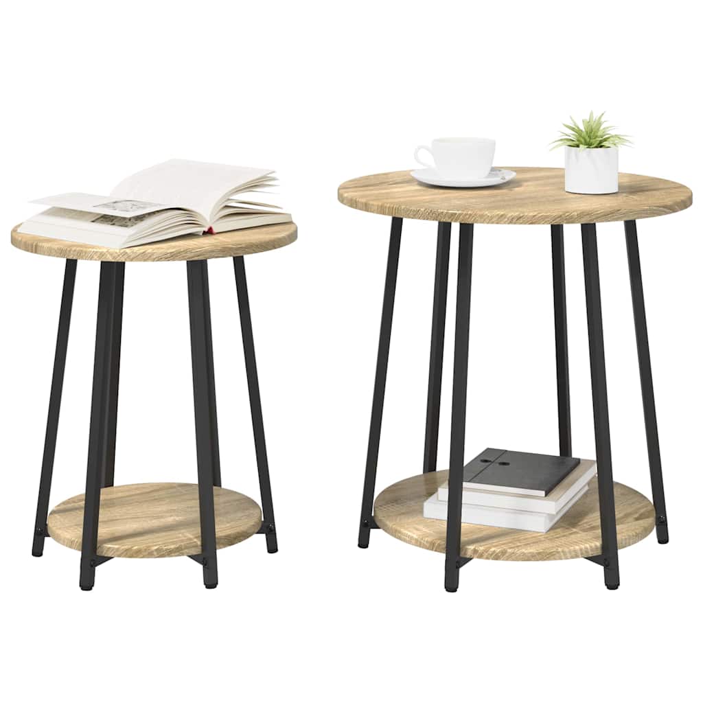 Sidebordssæt med hylde 2 pcs Sonoma Eg og Sort