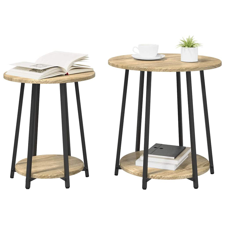 Sidebordssæt med hylde 2 pcs Sonoma Eg og Sort