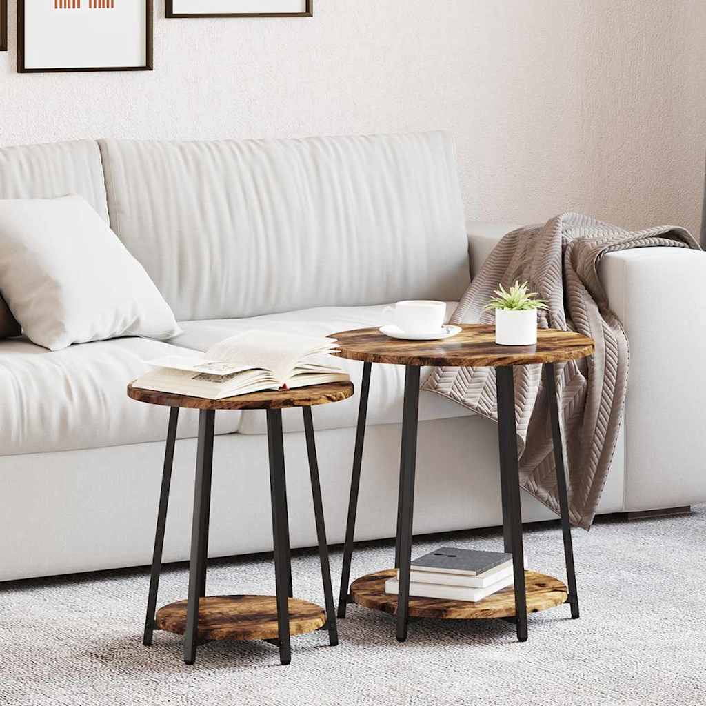Sidebordssæt med hylde 2 pcs Røget Eg og Sort