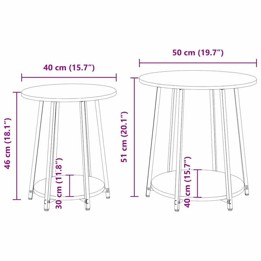 Sidebordssæt med hylde 2 pcs Røget Eg og Sort