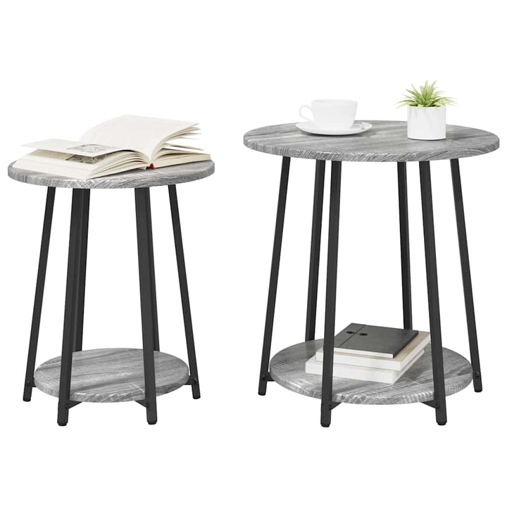 Sidebordssæt med hylde 2 pcs Grå Sonoma og Sort