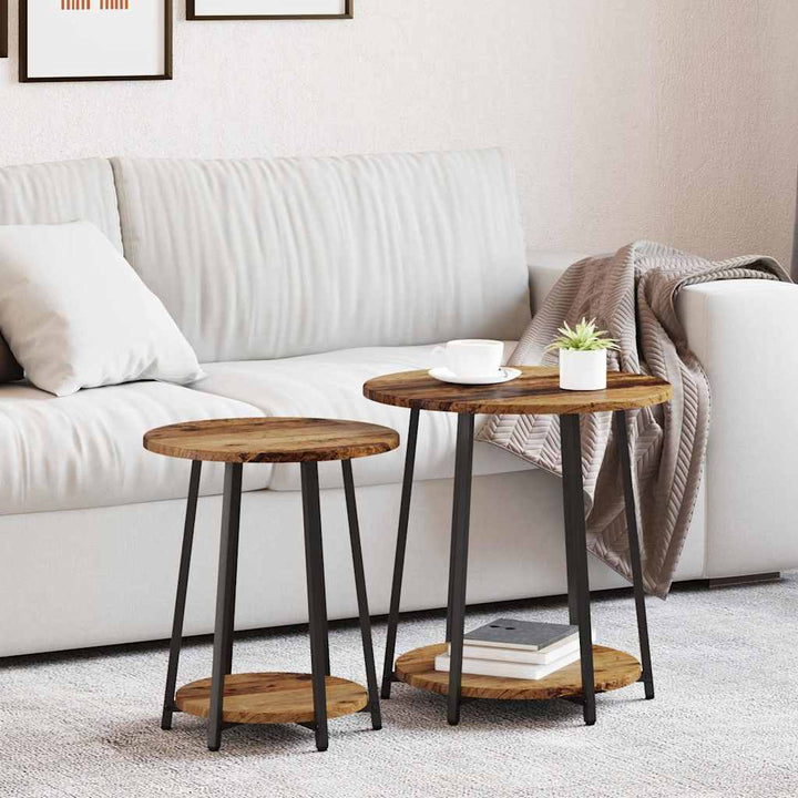Sidebordssæt med hylde 2 pcs Gammelt træ og sort
