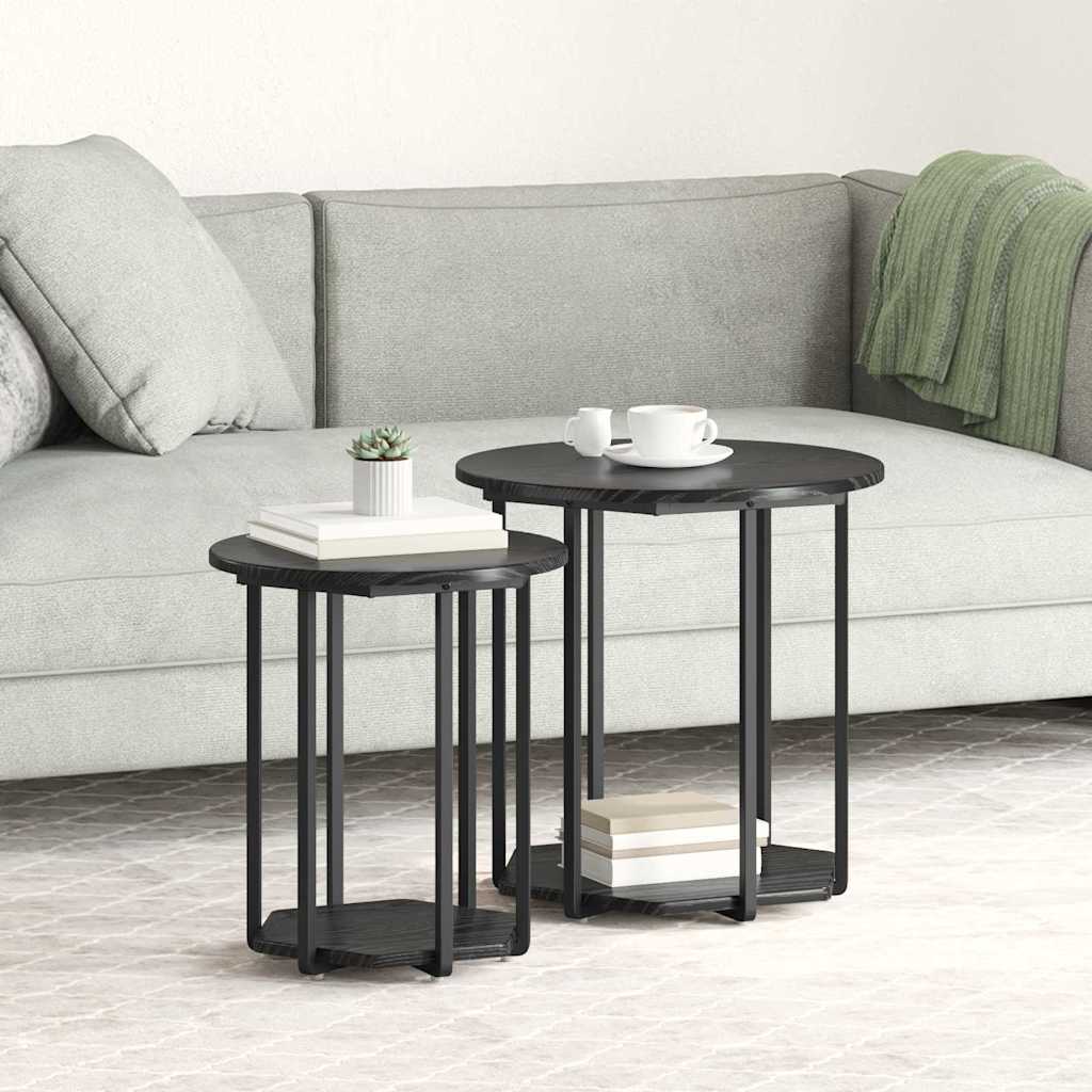 Sidebordssæt med hylde 2 pcs Sort eg