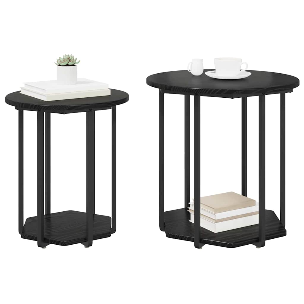 Sidebordssæt med hylde 2 pcs Sort eg