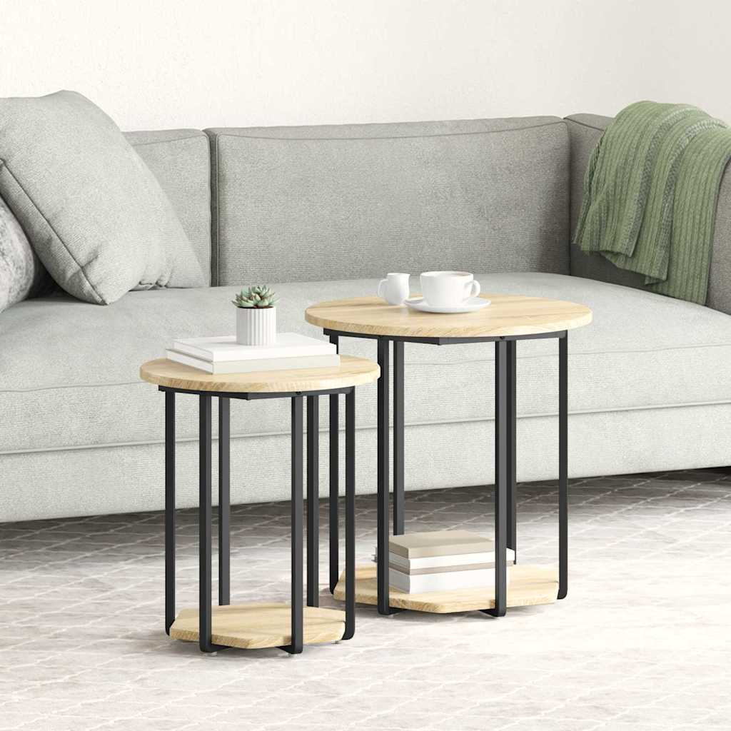 Sidebordssæt med hylde 2 pcs Brun