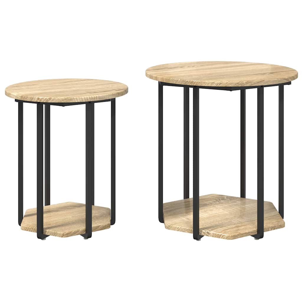 Sidebordssæt med hylde 2 pcs Brun