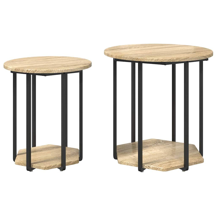 Sidebordssæt med hylde 2 pcs Brun